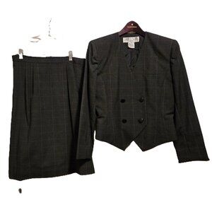 SWEET SUITS Blazer & Straight Skirt Suit Combo Black w/ Plaid Design Women's 10P